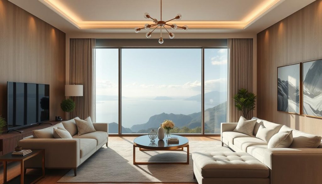 Generate an image of a beautifully furnished living room with a stunning view, created using virtual staging tools like BoxBrownie. Generate an image of a beautifully furnished living room with a stunning view, created using virtual staging tools like BoxBrownie.